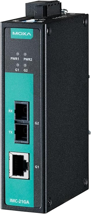 MOXA IMC-21GA-LX-SC Industrial Gigabit Ethernet-to-Fiber Media Converter, Single-Mode 10km, SC,10 to 60C, Industrial 10/100/1000BaseTX to 100/1000BaseSC Media Converter.