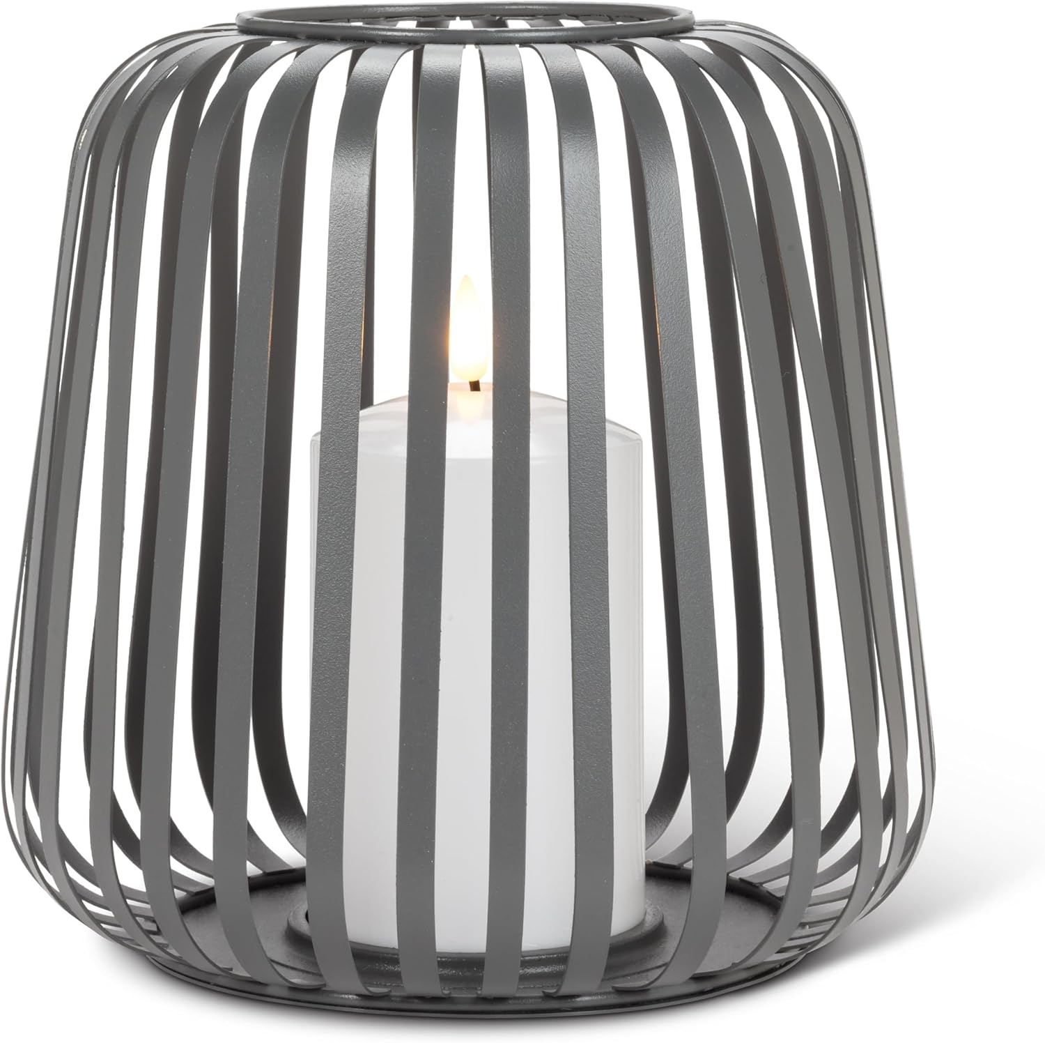 Abbott Collection Large Cage Indoor/Outdoor Lantern with LED Candle - Metal/Plastic, Grey (8.5" H)