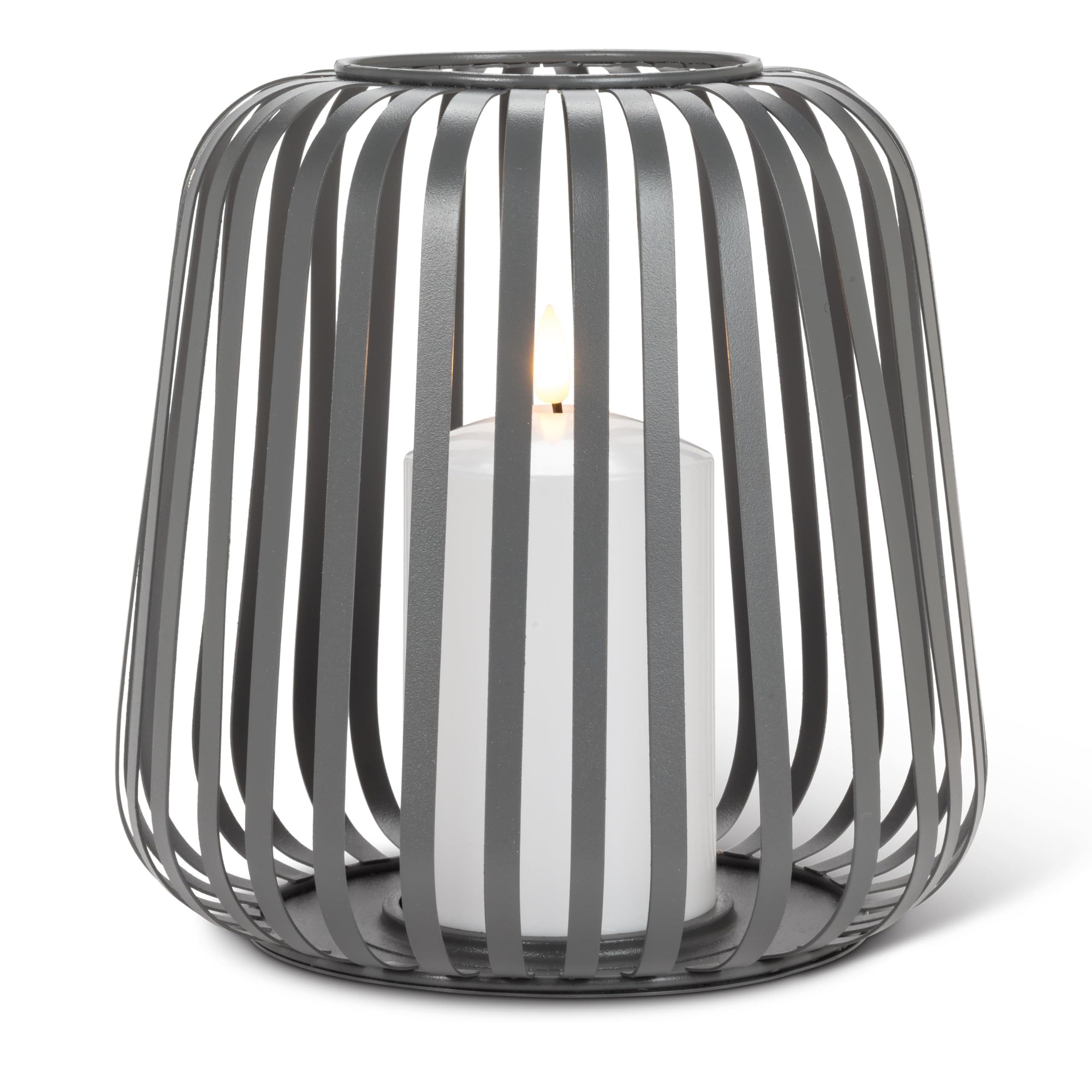 Linterna grande gris con vela LED Abbott Collection de metal y plástico para decorar salones