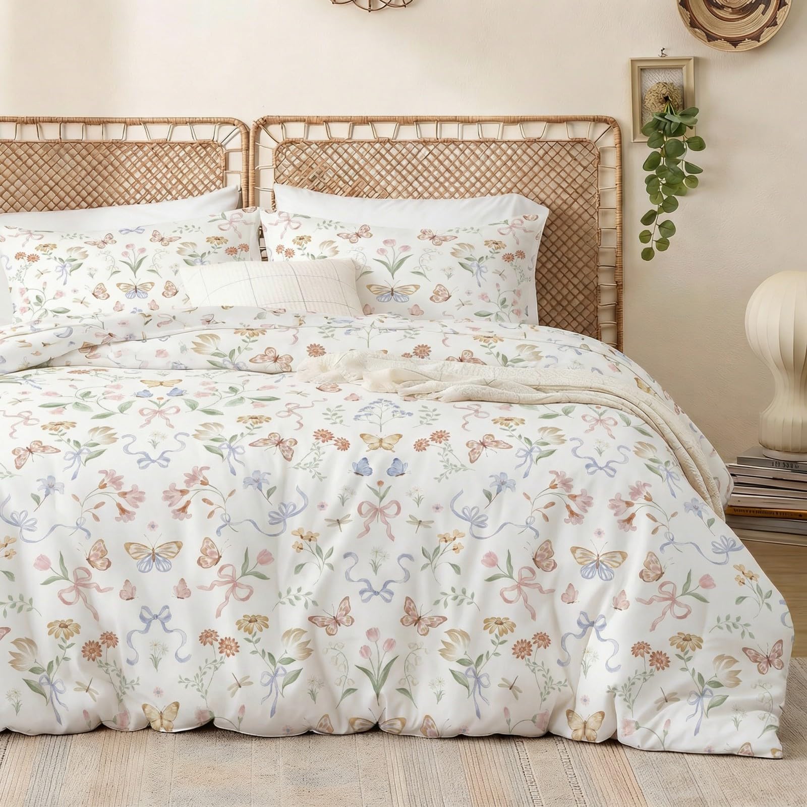 Tospass Bettwäsche 135x200 Blumen Bunt Floral Schmetterling Bettwäsche Set