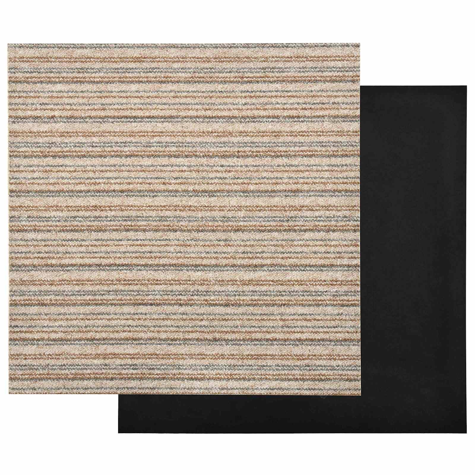 Teppichfliesen 20er Set 50x50 cm Gestreiftes Beige - Modularer Teppichboden aus Polypropylen für Innenräume, Bodenfliesen für Büro und Wohnzimmer, ca. 5 m²