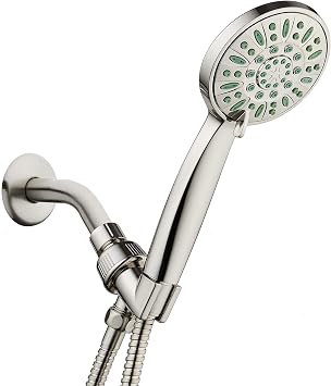 AquaDance Antimicrobial/Anti-Clog High-Pressure 6-setting Hand Shower, Microban Nozzle Protection from Growth of Mold, Mildew & Bacteria for Stronger Shower! Brushed Nickel Finish