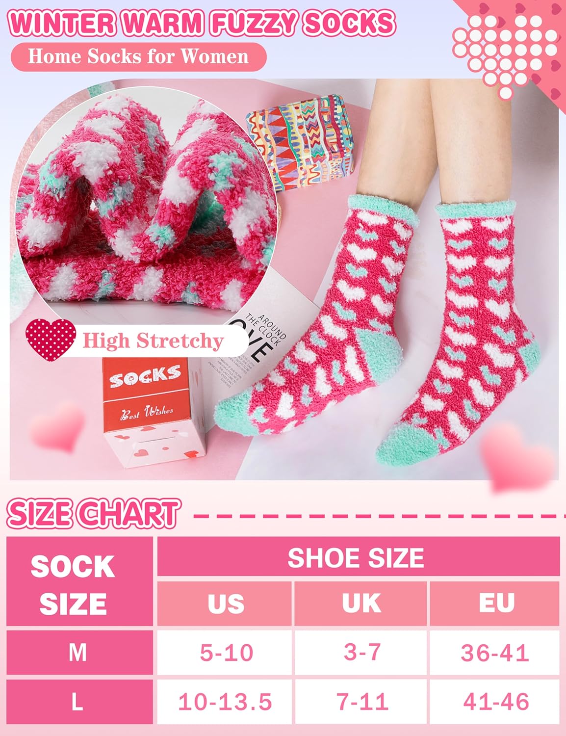 MOGGEI Women Fuzzy Fluffy Socks Thick Warm Winter Soft Cozy Plush Fleece Sleep Socks 5 Pairs - Image 4