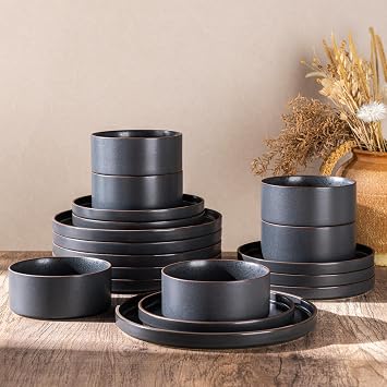 LERATIO Stoneware Dinnerware Sets for 4,12-Piece Matte Plates and Bowls Set