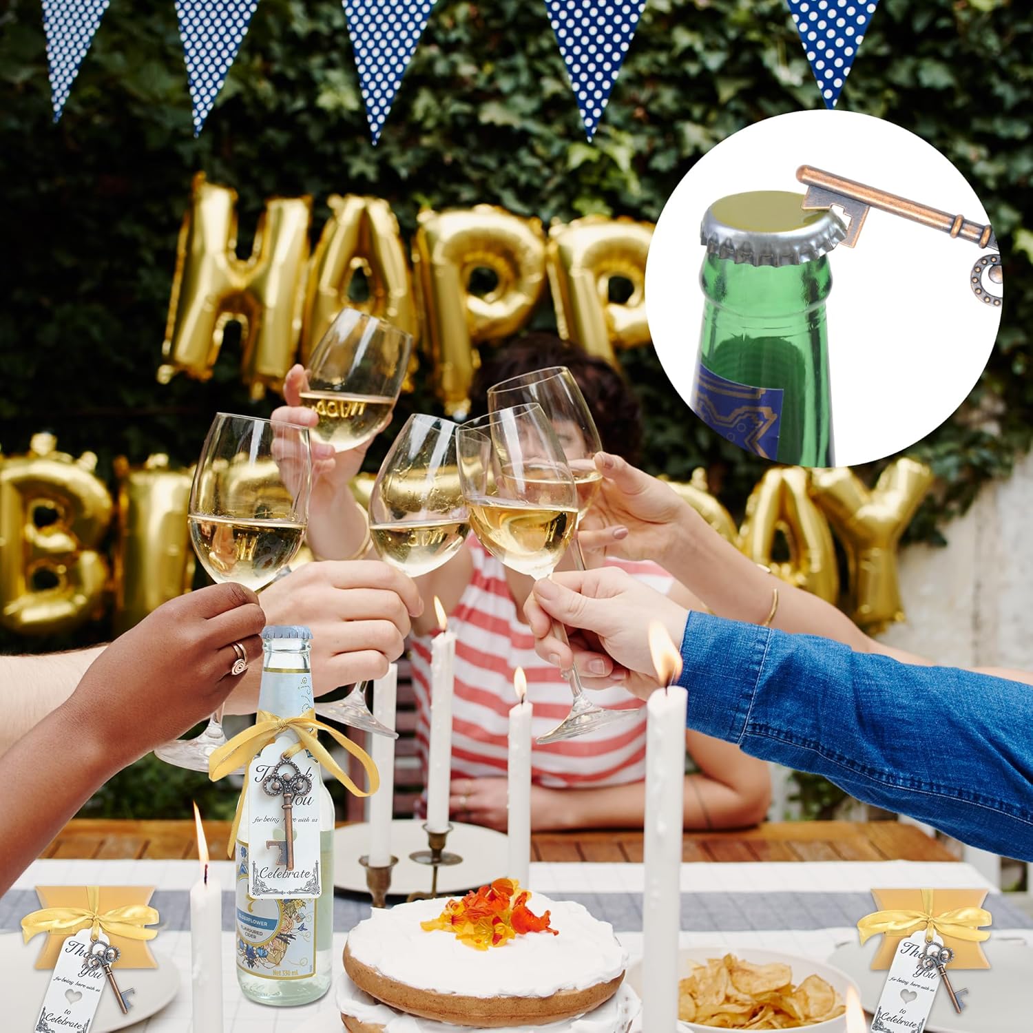 Aokbean 50pcs Skeleton Key Bottle Openers Wedding Party Favors Souvenir Gift Set for Guests Pillow Candy Box Escort Thank You Tag French Ribbon (Copper)