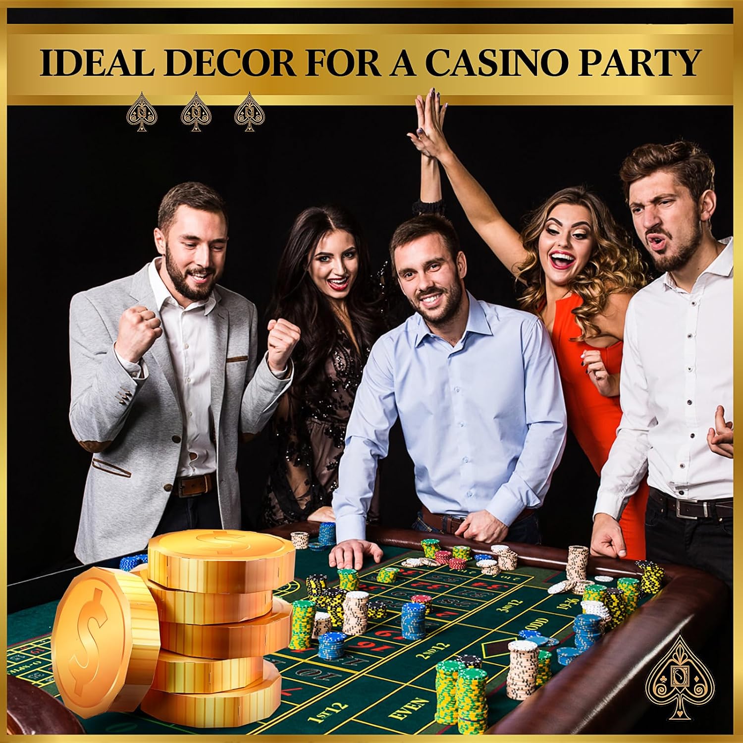 Honoson 24 Pcs Casino Theme Party Decorations 9 Inch Large Gold Coin Favor Boxes Giant Gold Coin Table Centerpiece for Game Night Ball Party Supplies
