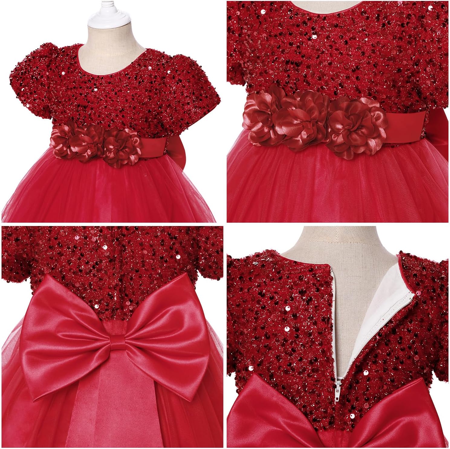 AGQT Flower Girl Dress Girls Tulle Tutu Princess Dresses Wedding First Communion Birthday Party Formal Gowns 6M-9T