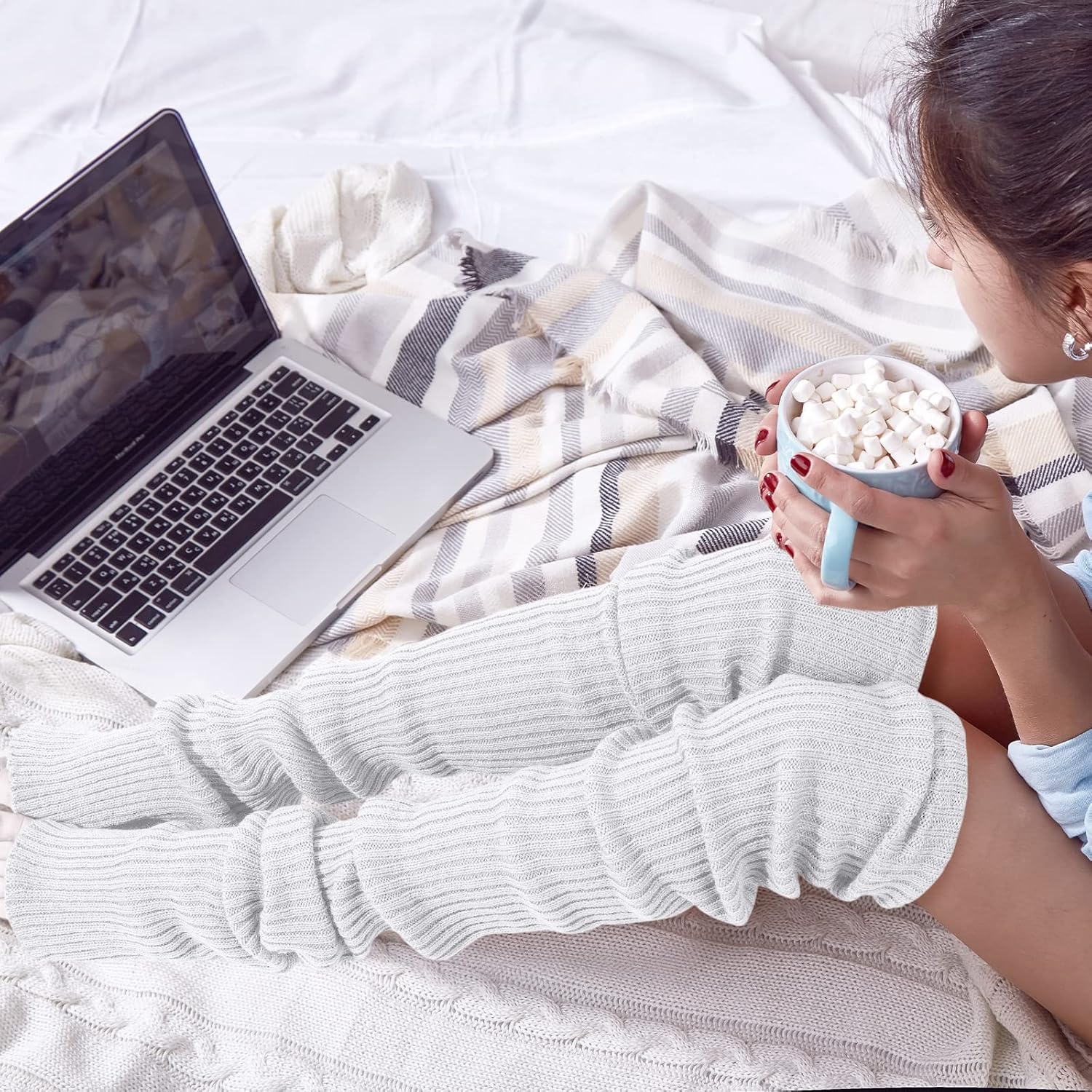 SATINIOR 3 Pairs Thigh High Leg Warmers Knit Long Leg Warmers Warm Sweater for Women Footless Socks - Image 7