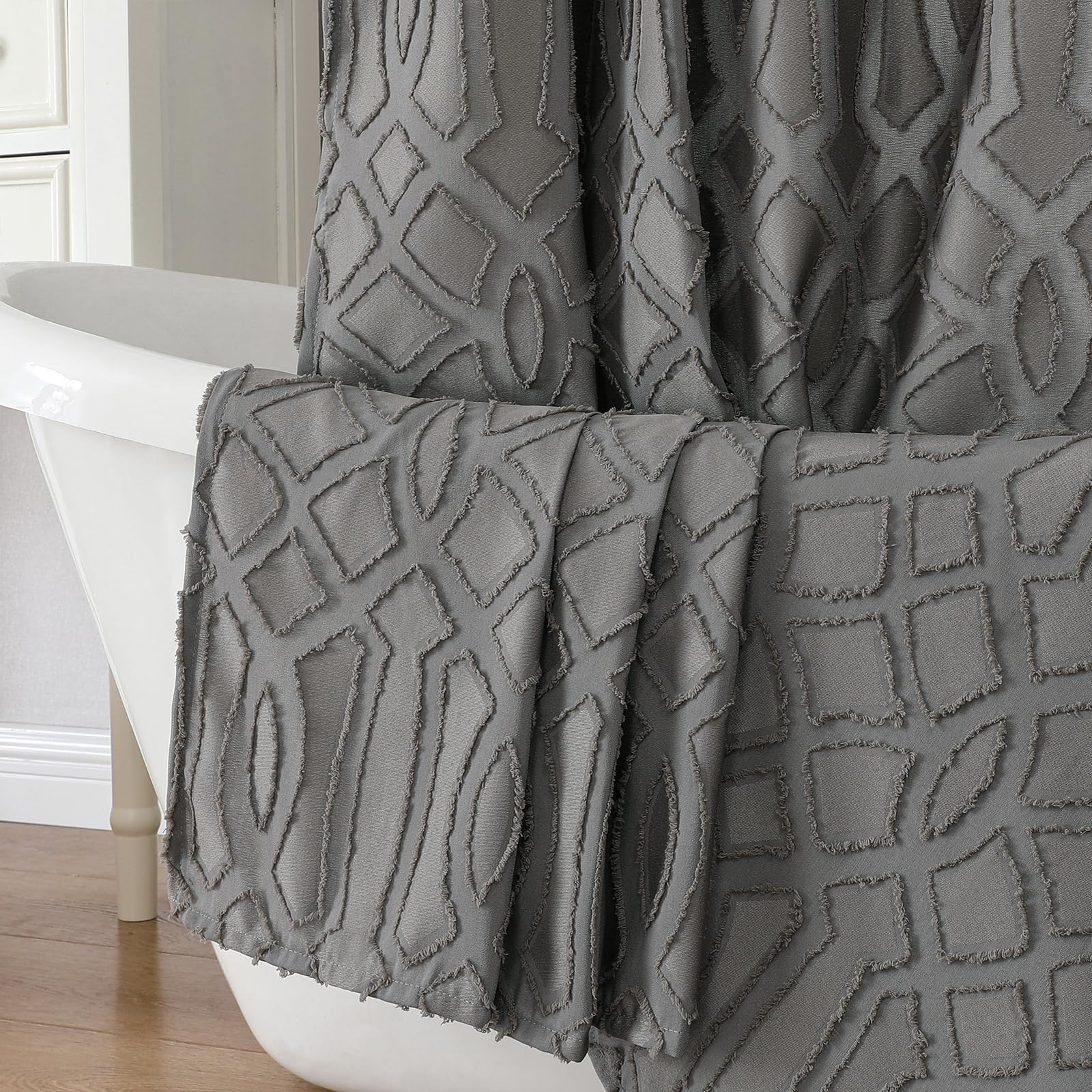 OWENIE Grey Stall Shower Curtain for Bathroom, Soft Fabric Boho Shower Curtain, 3D Jacquard Geometric Small Bath Curtains, Machine Washable, Grommet Top, 36x72 inch