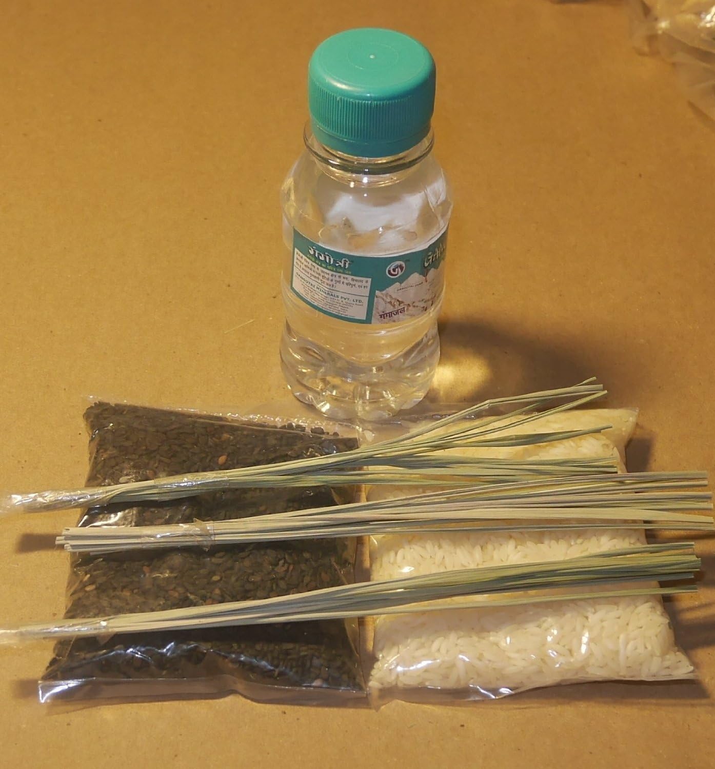 Tarpanam (ancestors offering) 4 Articles Dharba Grass, Black Sesame, White Rice, and Ganges Water (Ganga Jal from Gangotri) You can Sprinkle a Few Drops of Ganges Water
