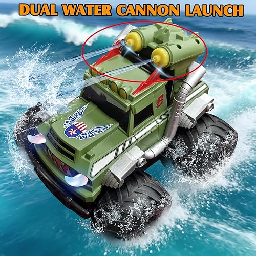 Miniatura 9 de Auto anfibio a control remoto para niños de 4 a 12 años, 2.4G disparar agua Rc autos para niños de 8 a 12 años, auto a control remoto todoterreno