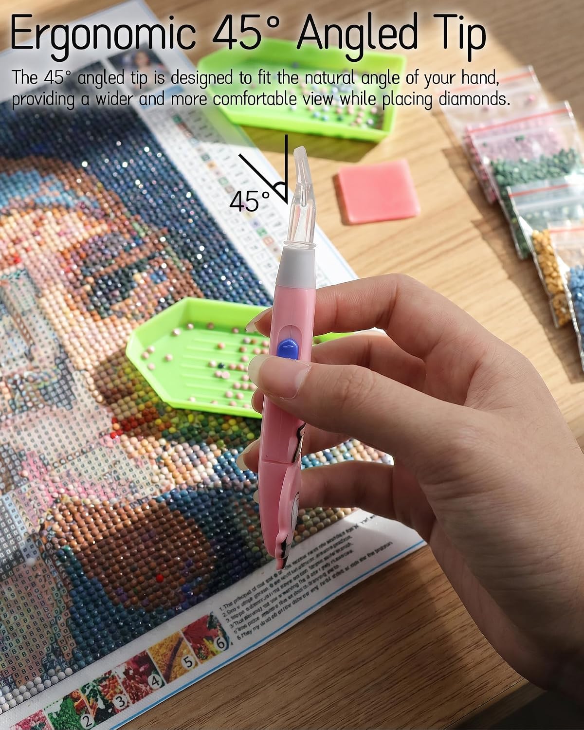 JEFSON 4-Piece Cute Diamond Painting Pen with Light - Multi-Placer Tool, 45° Angled Tip, Gem Picker for Diamond Art and Craft Projects image 2