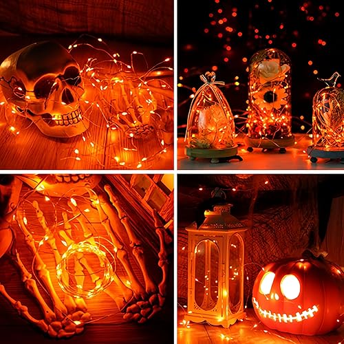 Miniatura 6 de YEGUO Paquete de 4 luces solares naranjas impermeables para exteriores, cada 33 pies, 100 luces LED solares, 8 modos de luces solares