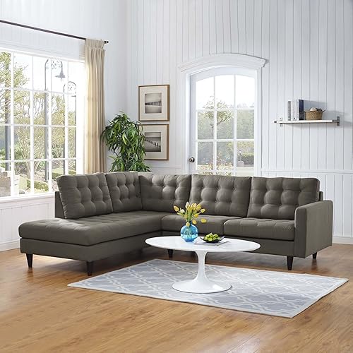 Modway EEI-2798-GRA Empress Mid-Century Modern Upholstered Fabric Left-Facing Sectional Sofa