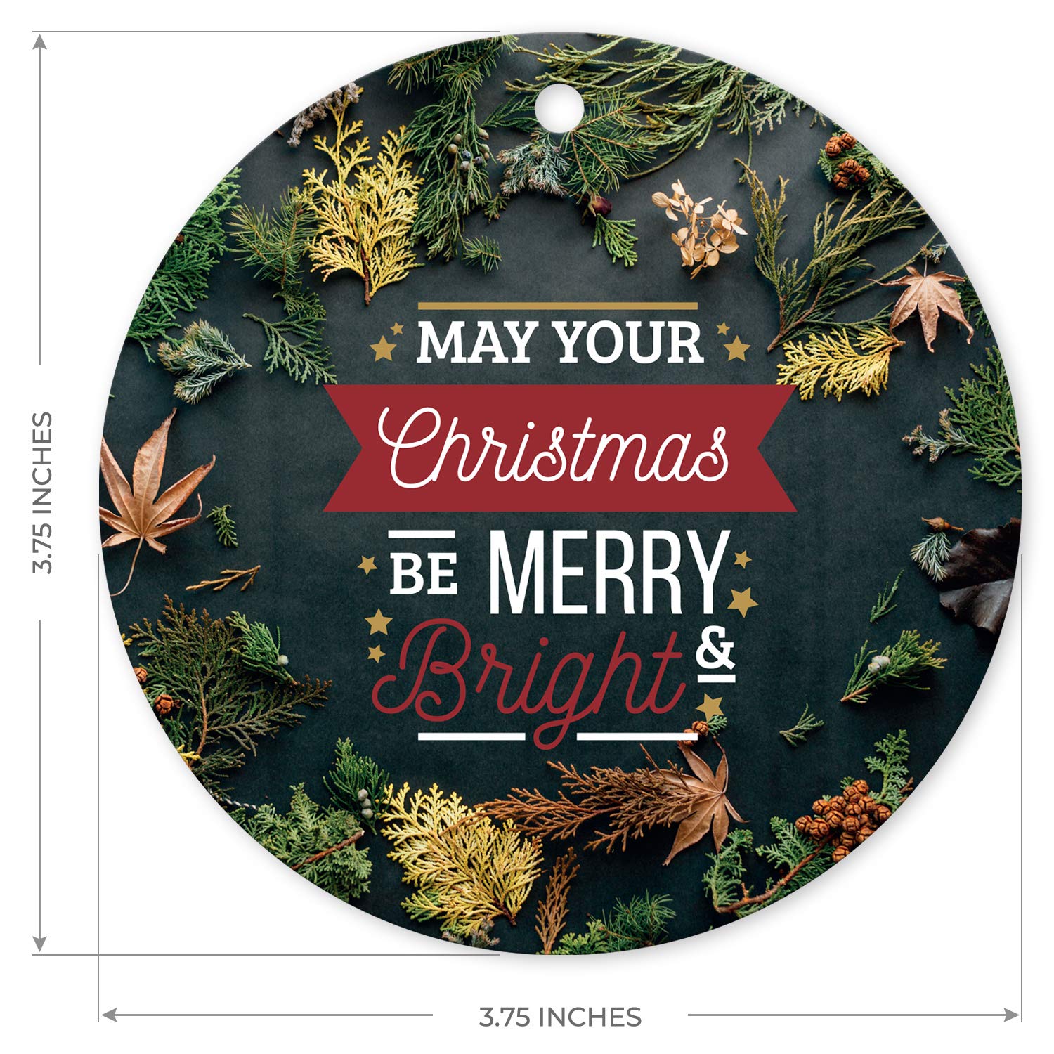 Soul Décor Christmas Ornaments Tree Decoration, May Your Christmas Be Merry & Bright Ornament, Large 3.75" Round Metal Ornament, Velvet Pouch Included