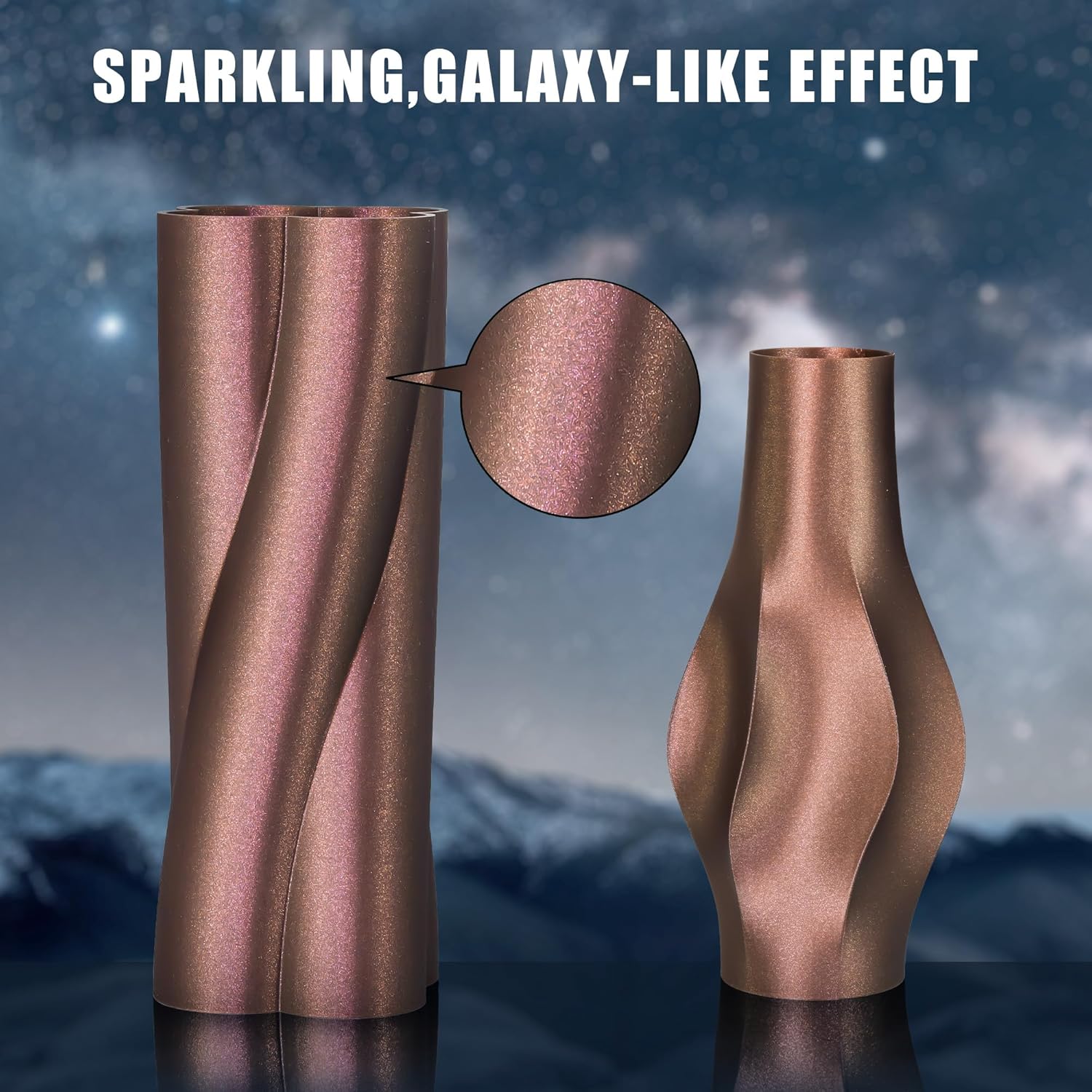 TINMORRY Galaxy PLA Filament Bundle, 3D Printer Filament 1.75 mm Multicolor Pack, Galaxy Purple & Galaxy Green & Galaxy Bule & Galaxy Brown, 750g x 4 Spools