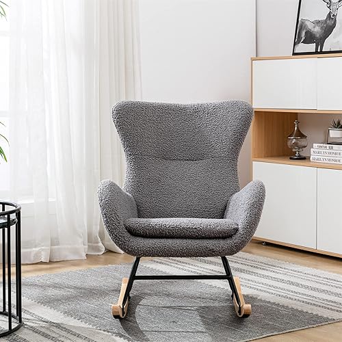 HomVent Silla mecedora moderna con respaldo de ala y brazos empotrados, mecedora para habitación del bebé con cojín para sala de estar y dormitorio