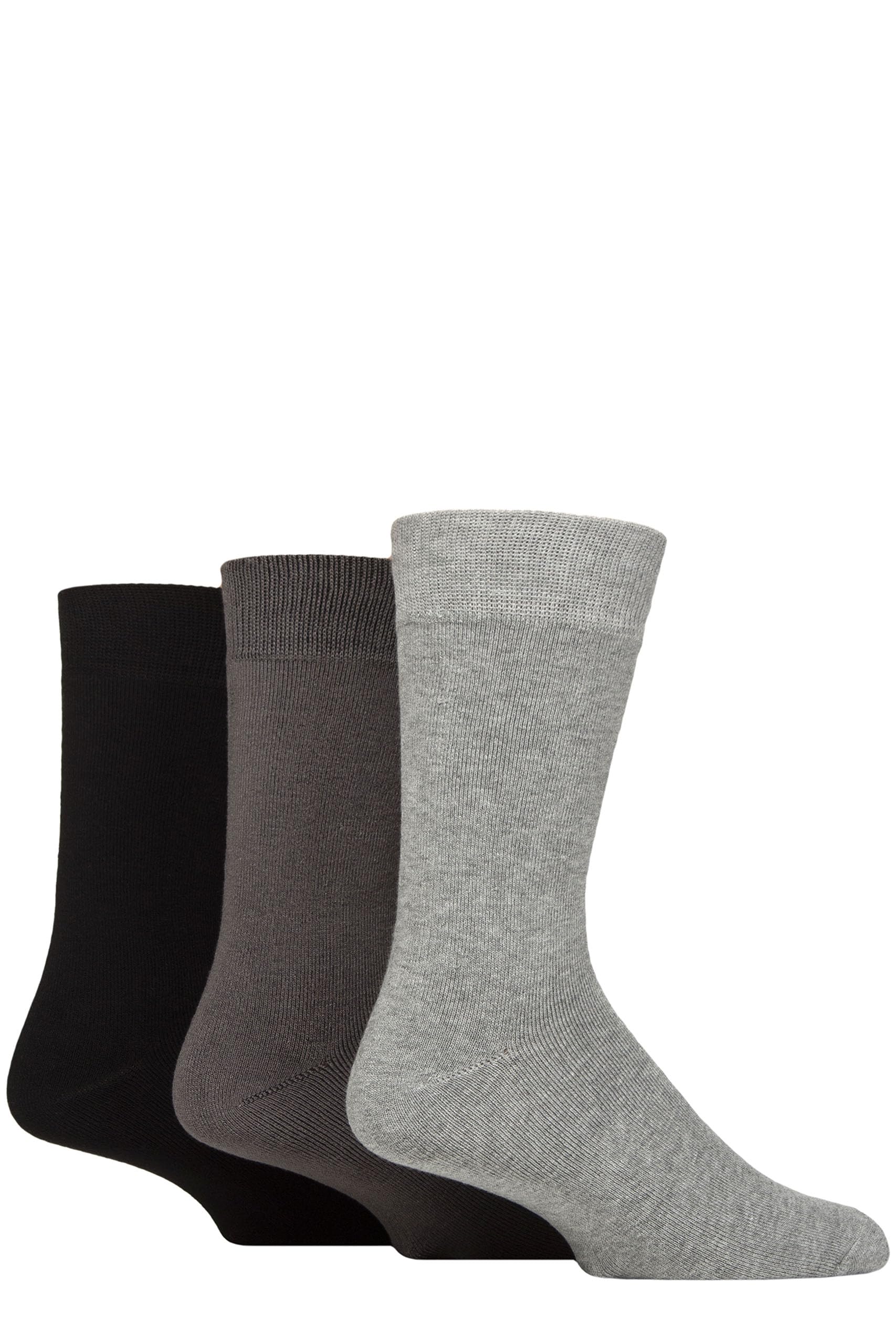 Glenmuir Men’s Bamboo Cushioned Leisure Socks – 3 Pair Soft Breathable Full Cushion Crew Socks, Comfortable Lightweight Everyday Casual Work Socks, UK 7–11 Grey/Charcoal/Black