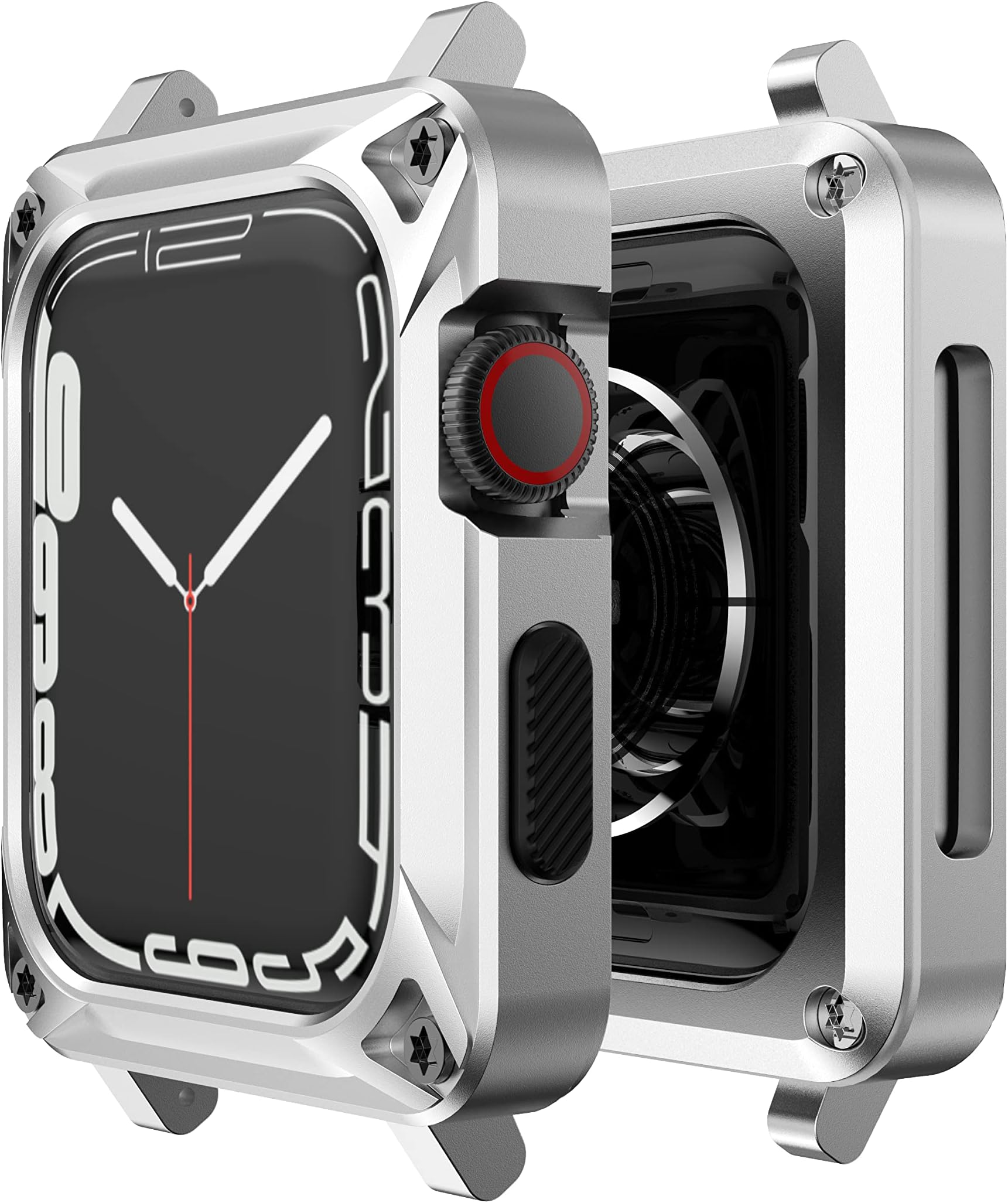 GELISHI Case Compatible with Apple Watch Case 45mm Series 7, Rugged Stainless Steel Case Protector Metal Protective Cover for Men, Silver