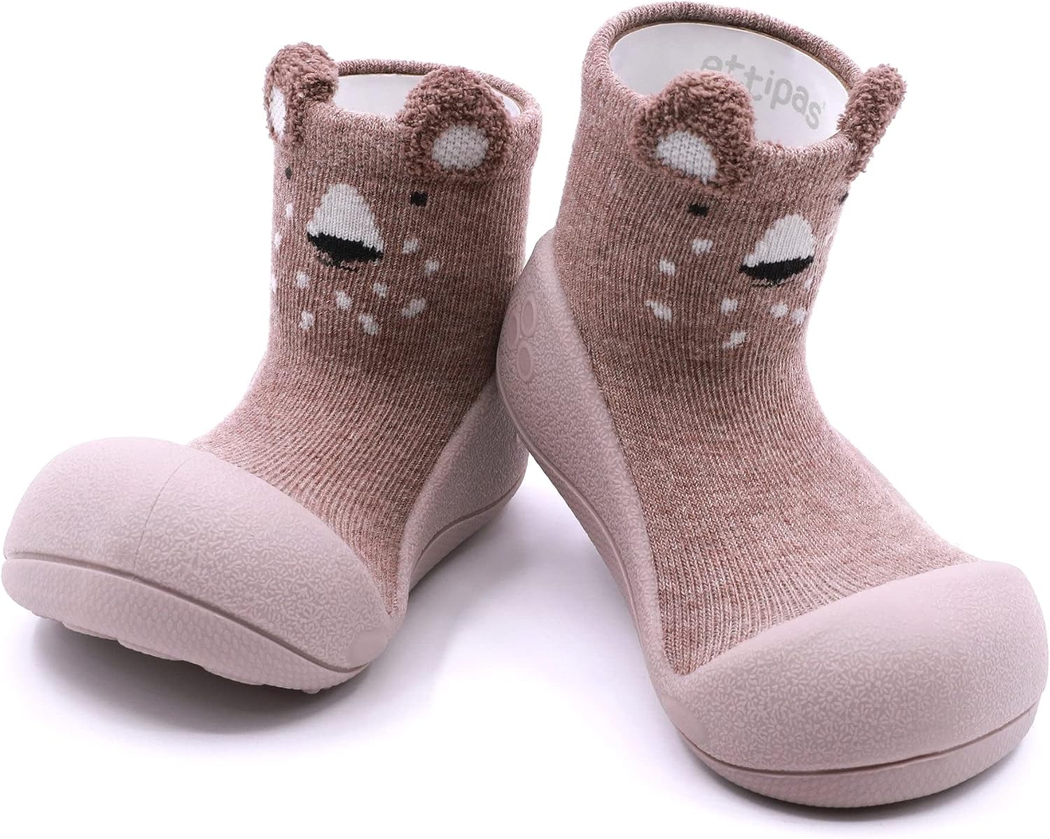 Attipas Zootopia Bear Baby Sock Shoes for Walking, Non-Slip Soft Rubber Sole, Easy Slip-On First Walker Shoes for Infants & Toddlers – Beige, Size 3.5