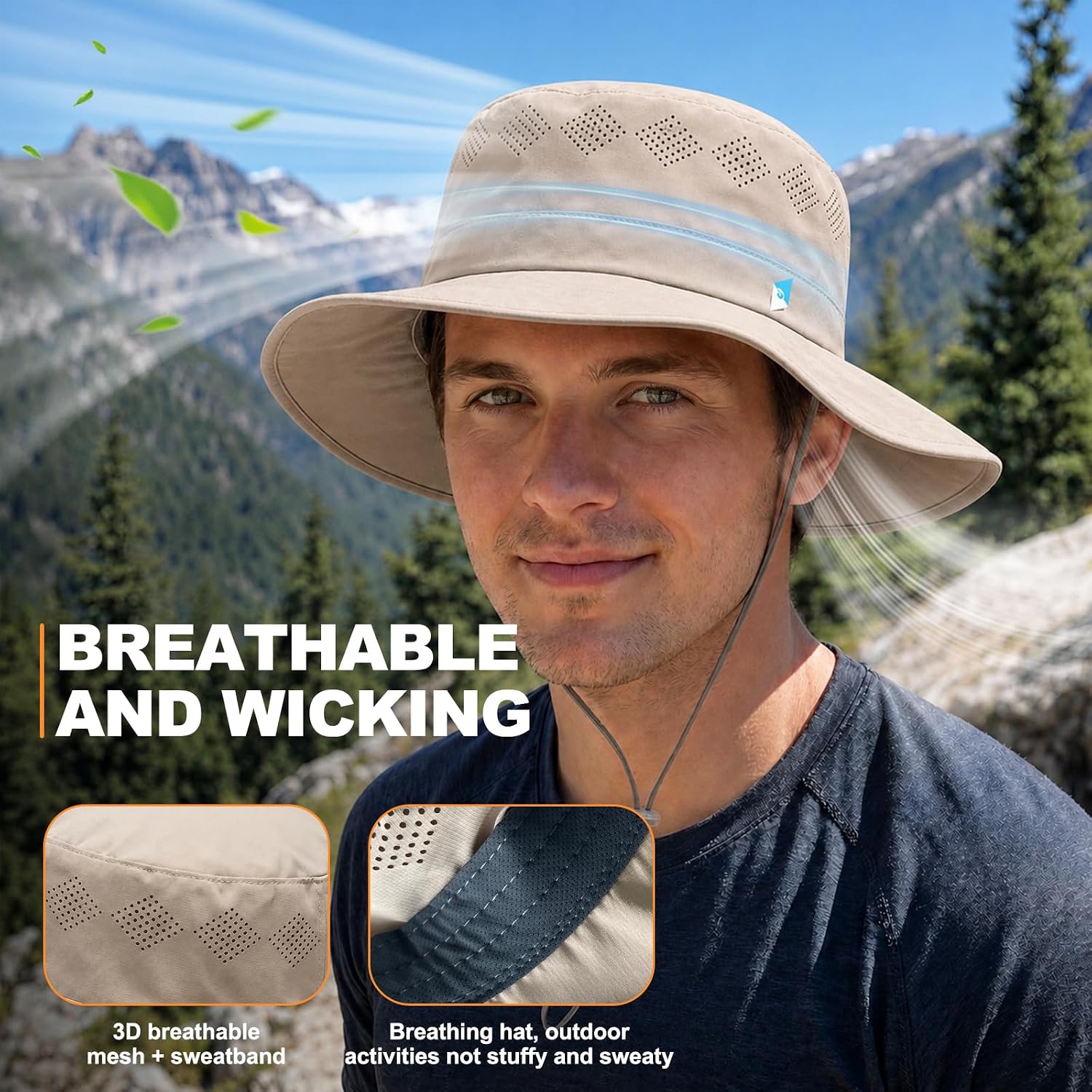 Seektop UPF 50+ Wide Brim Sun Hat, Breathable Mesh Bucket Hat for Men Women, Foldable Boonie Hat for Hiking Beach Fishing