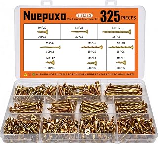 325PCS Wood Screws Assortment Kit, 9 Sizes Phillips Flat Head | Self-Tapping Wood Screws, High Hardness Zinc Plated Screws for Woodworking, Furniture, Cabinet & Daily Household Repairs
