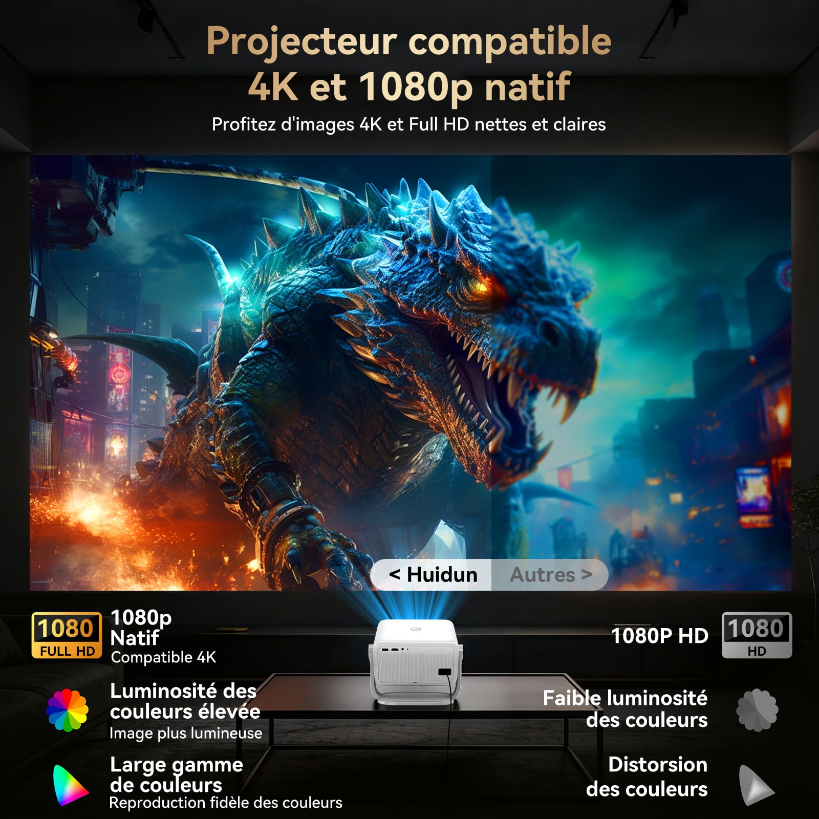 Vidéoprojecteur 4K 【Compatible avec Netflix/App intégrée】 Rotation à 360° Mini Projecteur Video Wi-FI 6 & Bluetooth 5.2 Auto Focus/Keystone 1080P Videoprojecteur Portable - Cadeau/Home Cinéma