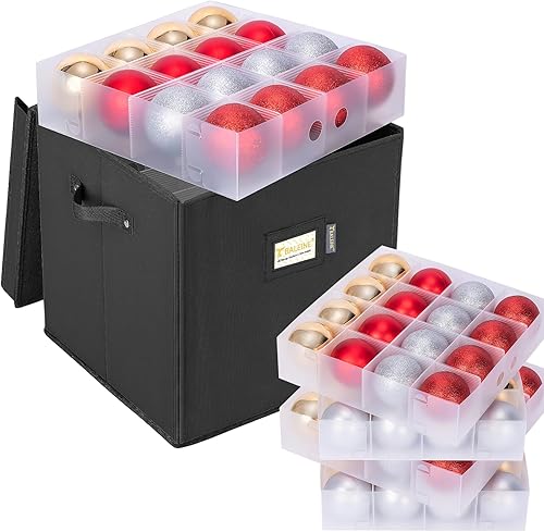 Miniatura 55 de BALEINE Caja de almacenamiento de adornos navideños con divisores, contenedor de almacenamiento de adornos navideños de alta calidad para Rojo
