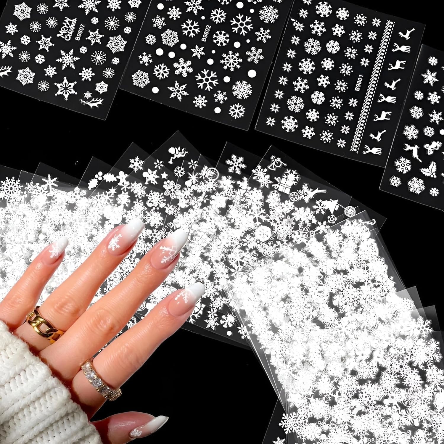 30 Sheets Snowflake Nail Stickers Decals 3D Self-Adhesive Christmas Nail Art Stickers White Santa Claus Elk Snowmen Nail Supplies New Year DIY Nail Decals Accessories