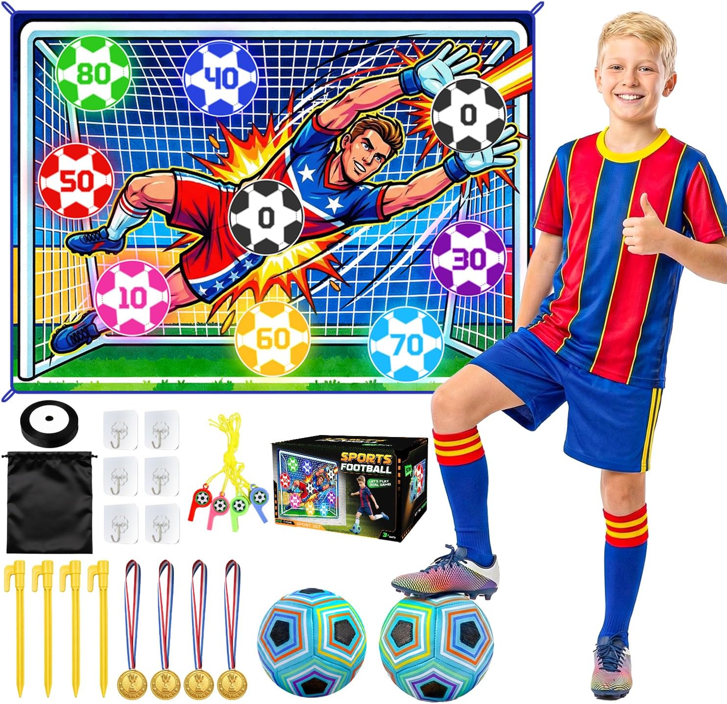 Upgraded Toy Soccer Game Set for Kids, Indoor Outdoor Backyard Toss Soccer Goal Game with 2 Balls, 1 Flannel Target, Soccer Toys for Boys and Girls 3-5 6-8 8-12 Years Old Kids Birthday
