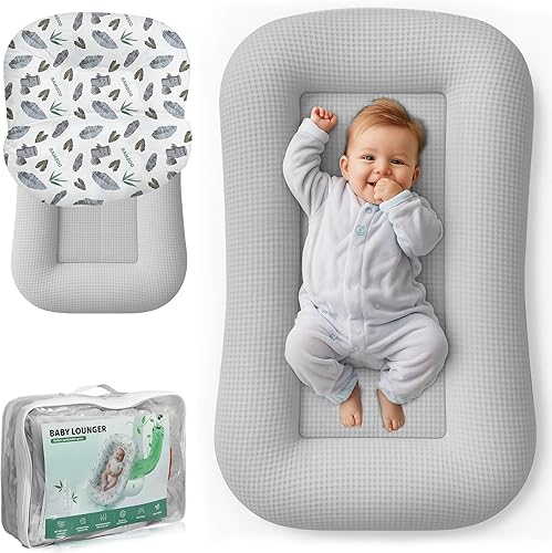 Tumbona para bebé recién nacido, tumbona infantil de 0 a 24 meses con funda para tumbona, tumbona refrescante para bebé, tela de gofre transpirable