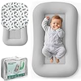 Baby Lounger for Newborn - Infant Lounger 0-24 Months with Lounger Cover, Cooling Baby Nest Lounger, Breathable Waffle Fabric & 3D Support, Portable Newborn Essentials, Gray
