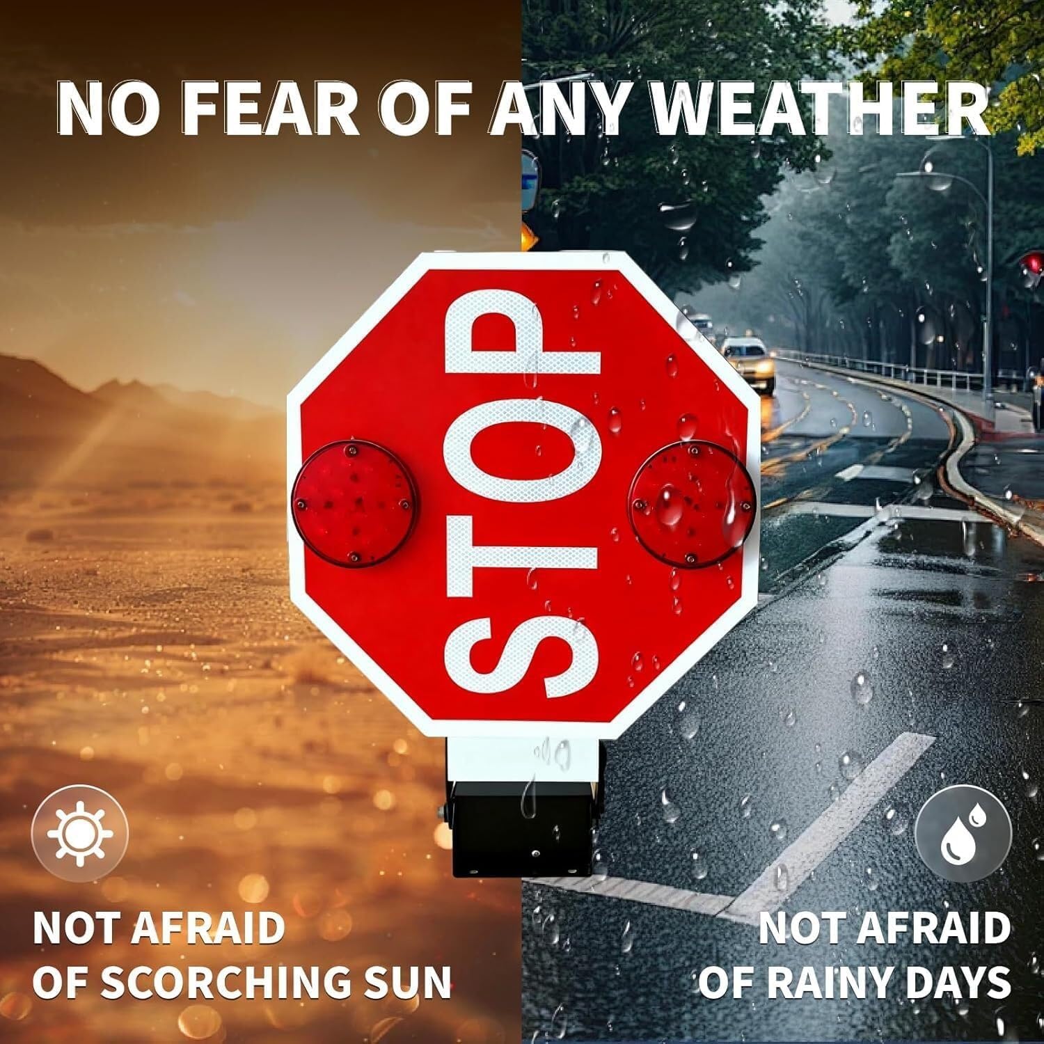 School Bus Stop Arm Signal with Electronic Controller - School Bus Parking Stop Sign Blinking with Metal Frame, High Visibility Traffic Warning Signs(12V) (White)