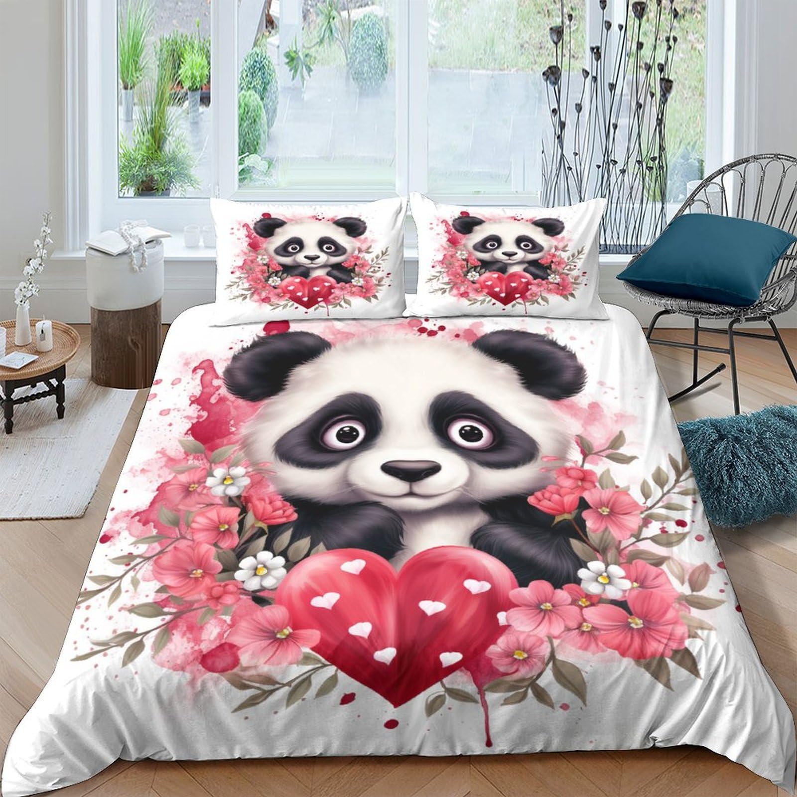 Housse de couette panda en microfibre haut de gamme parure de lit 3 pièces à finitions soignées