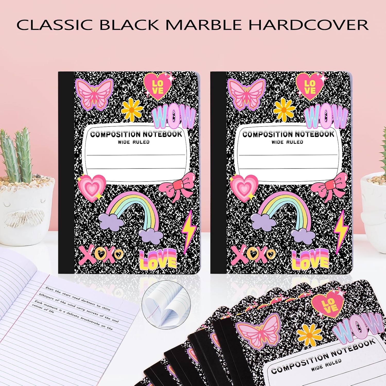 6 Pack Marble Composition Notebook Wide Ruled Preppy Composition Notebooks,Back to School Coquette Aesthetic Notebooks Perfect-bound 80 Pages (40 Sheets) 9.75x7.5 Inches