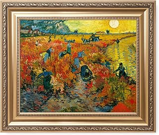 DECORARTS - The Red Vineyards, Vincent Van Gogh Art Reproduction. Giclee Prints Match with Golden Framed for Wall Decor. Picture Size: 20x16 in, Framed Size: 26x22 in