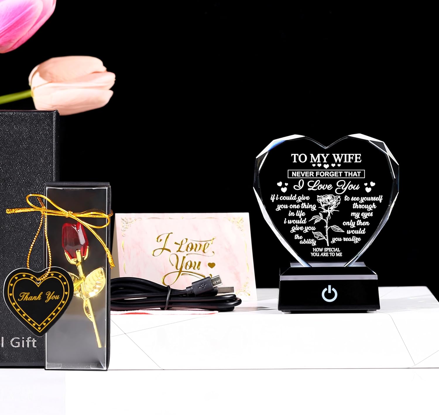 ZHSHWAT Christmas Day Birthday Gifts for Wife, Husband Crystal Multi Colour Night Light Gift for Wife, Romantic Crystal Rose Decor for Wife Anniversary Birthday Gifts Ideas - Image 5