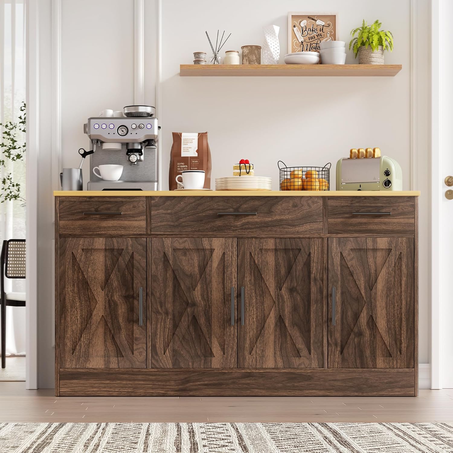 Buffet Cabinet with Ders, 53” Lar Sideboard Buffet Kitchen