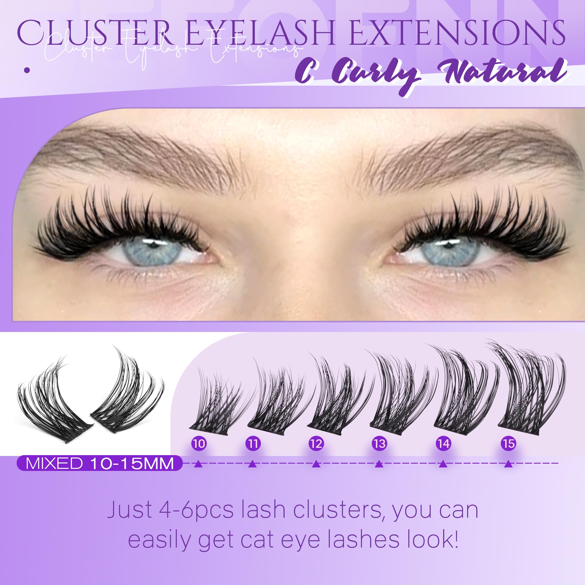 Eefofnn Wispy Wimpern-Cluster, natürliche Wimpernbügel, linke und rechte Wimpernverlängerung, CC, gelockt, einzelne Wimpern, 10–15 mm, Katzenaugen-Wimpern, dünnes Band, einfach zu verwenden