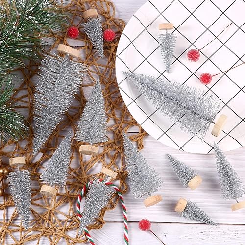 Miniatura 5 de SATINIOR 60 piezas de mini árbol de Navidad artificiales de sisal árboles de nieve, cepillo para botellas, árboles de Navidad, adornos de pinos