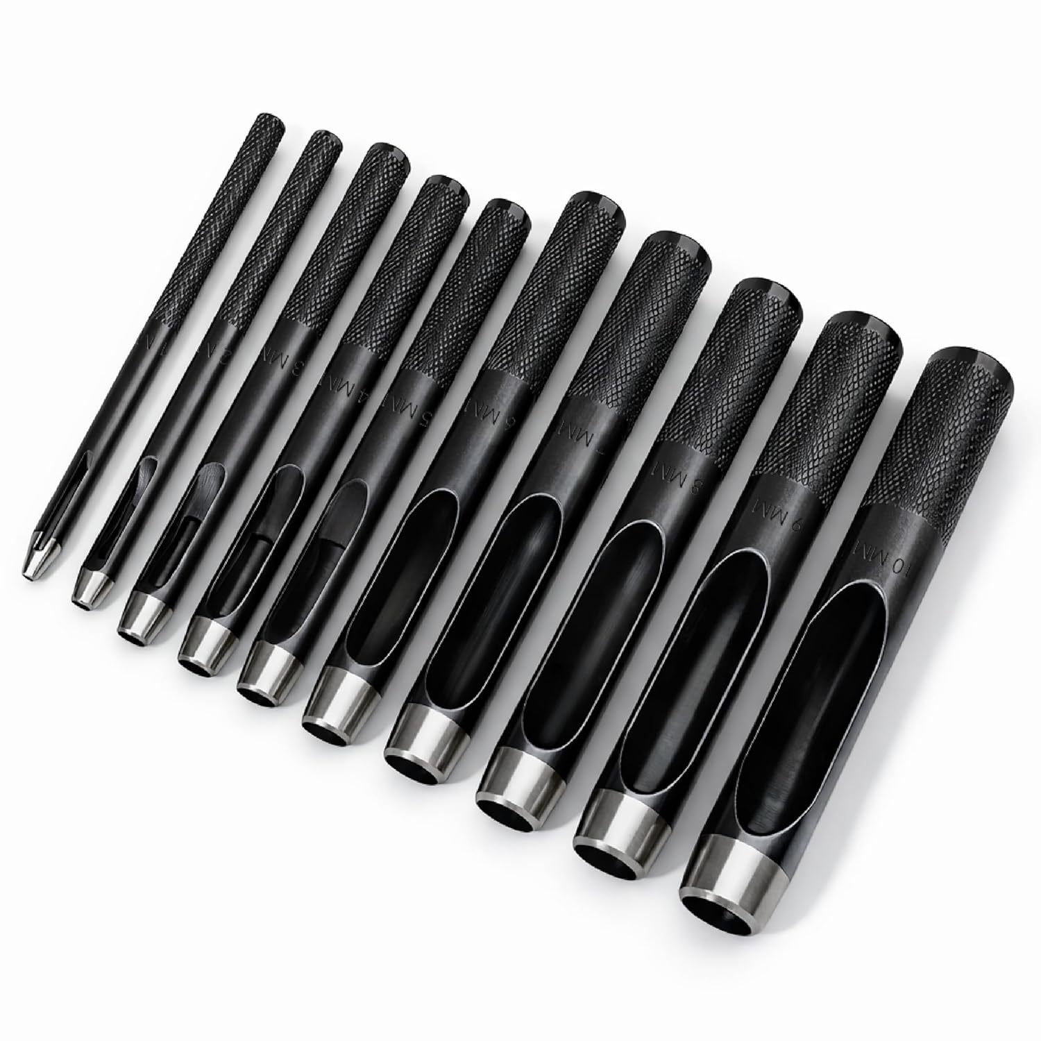 UNCO- Hollow Leather Hole Punch Set, 1mm-10mm, 10 pcs, Black, Carbon Steel Leather Hole Punch Tool