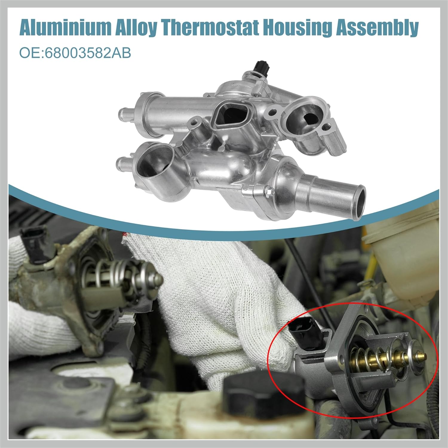 Upgraded Aluminum Thermostat Housing Assembly for Chrysler 200 Sebring for Dodge Avenger Caliber for Jeep No.68003582AB Engine Coolant Thermostat Housing Replacement Car Parts