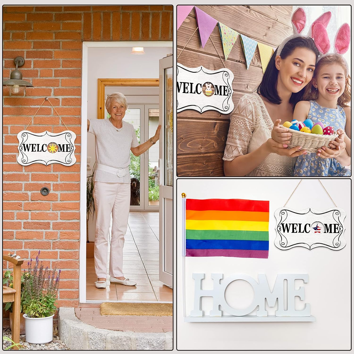 Jetec Welcome Sign Interchangeable Welcome Sign for Front Door Wall Hanging Welcome Decor with Seasonal Holiday Pieces for Indoor Outdoor Porch Decorations (Beige)