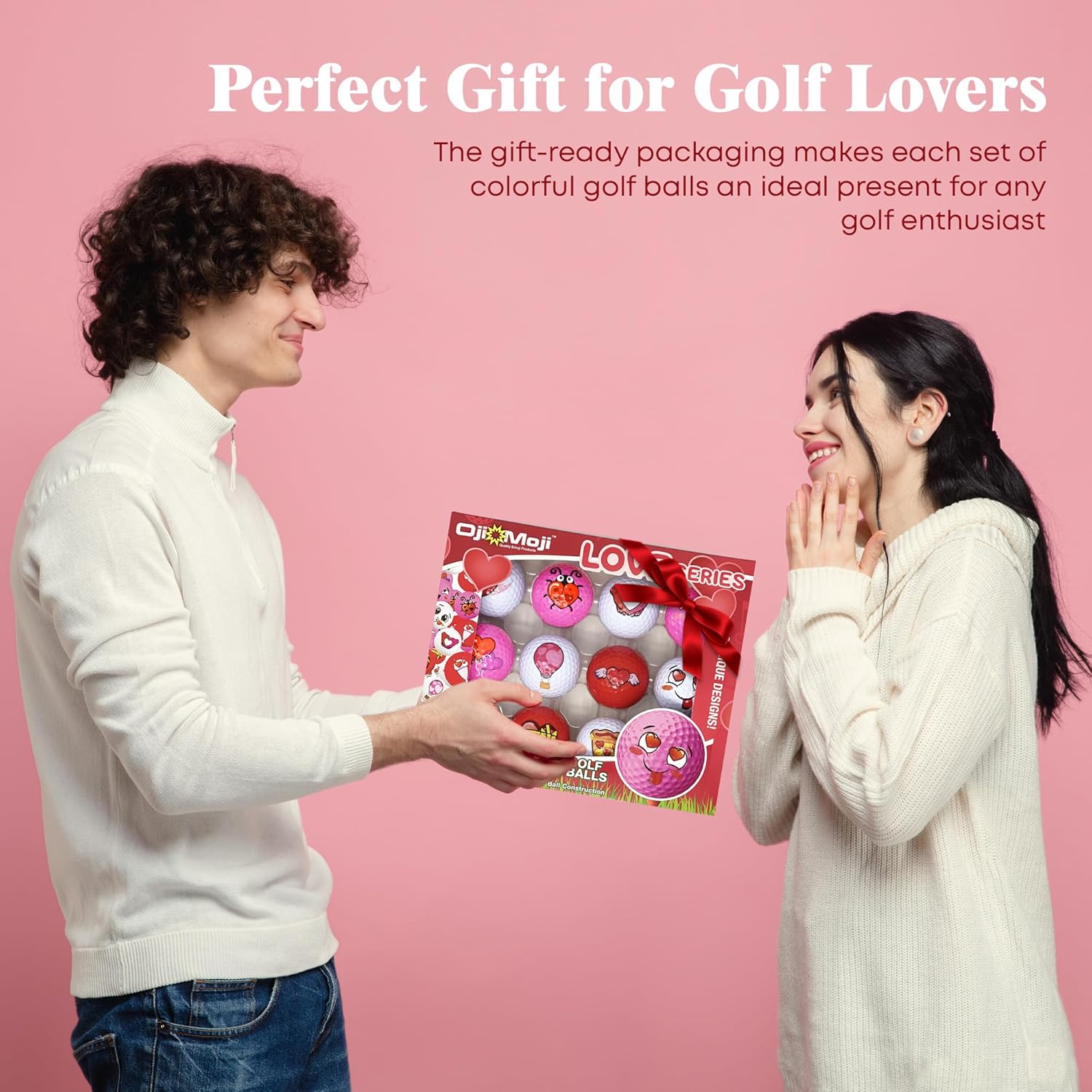 Oji Moji Emoticon Golf Ball Set Love Series, Valentine's Day Gift, 12-Pack Novelty Gift, Golf Gift for Men, Dads, Women, Kids, Golfing Accessories