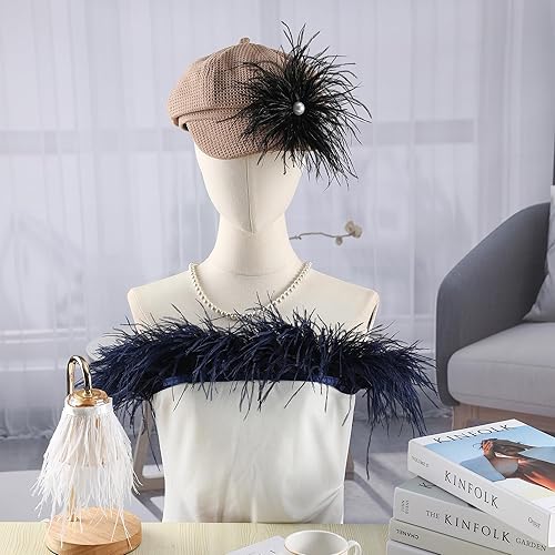 Miniatura 7 de Soarer Ribete de plumas de avestruz verde  2 yardas de 5 a 7 pulgadas con flecos, para costura de ropa de bricolaje, vestido latino, carnaval para