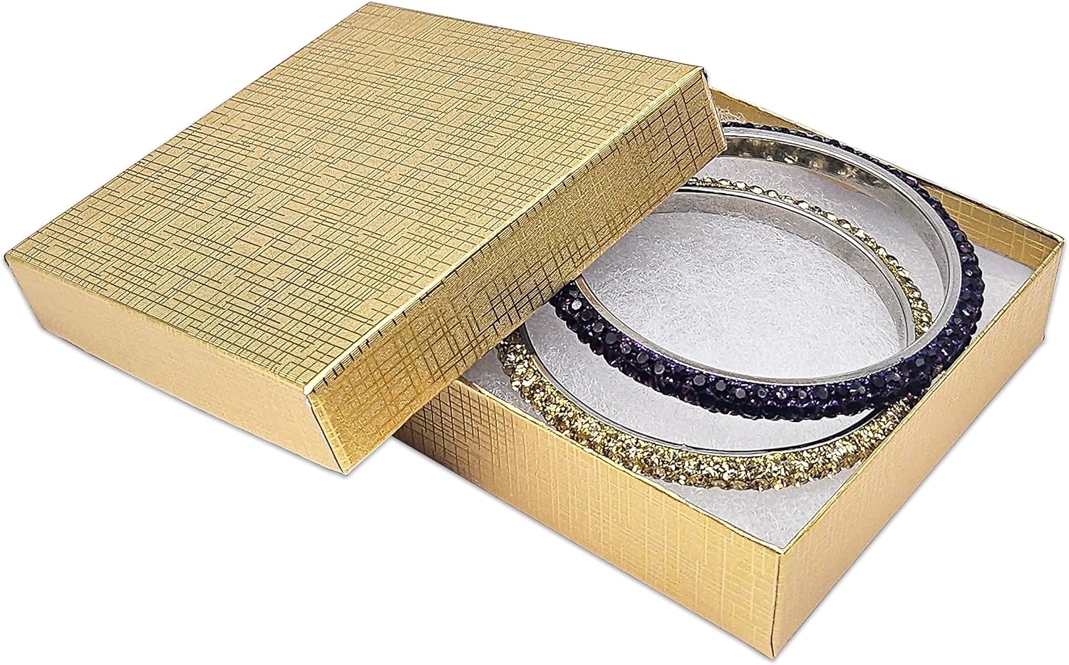 TheDisplayGuys - 25-Pack #33 Cardboard Linen Paper Jewelry Gift Boxes w. Cotton Padding - Gold (3.5" x 3.5" x 1.0") - Image 2