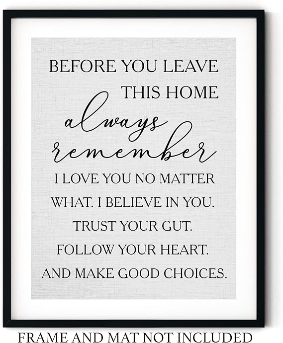 before you leave this home, always remember Grey Typographic Wall Art | 11x14 UNFRAMED Black and Grey Love Quote Print | Modern, Minimal Farmhouse Home Decor