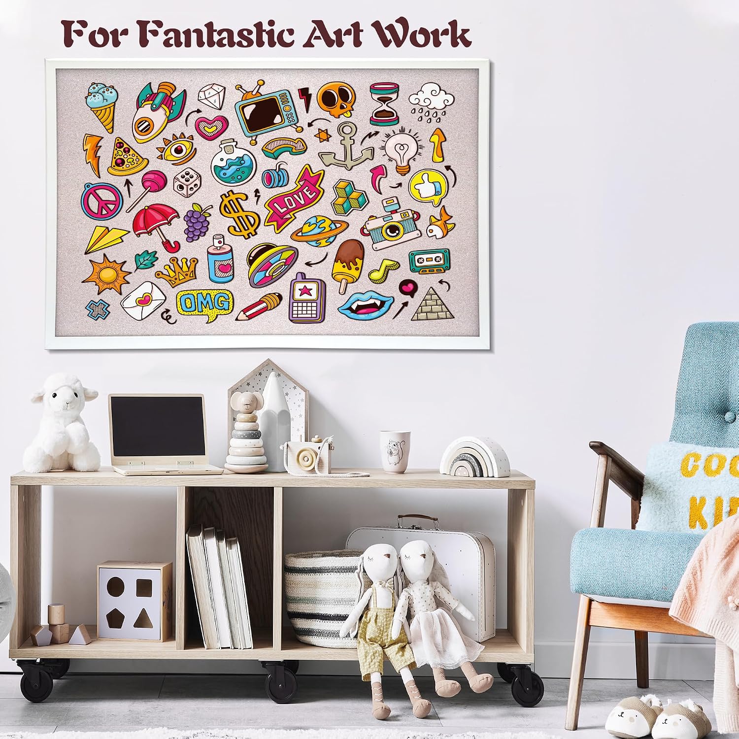 ORIENTOOLS Vision Board, 30" x 40" Pin Board, White Cork Board Bulletin Board, Decorative Cork Board with White Frame, Wooden Frame Cork Notice Board, Corkboard for Office, Home, School