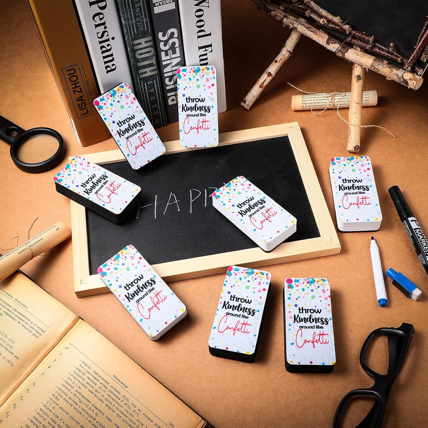 Confetti Magnetic Whiteboard Eraser Colorful Confetti Theme Classroom Erasers Small Dry Eraser Whiteboard Cleaner Wiper Erasers with Felt for Home Office School Classroom Teacher (8) : Office Products
