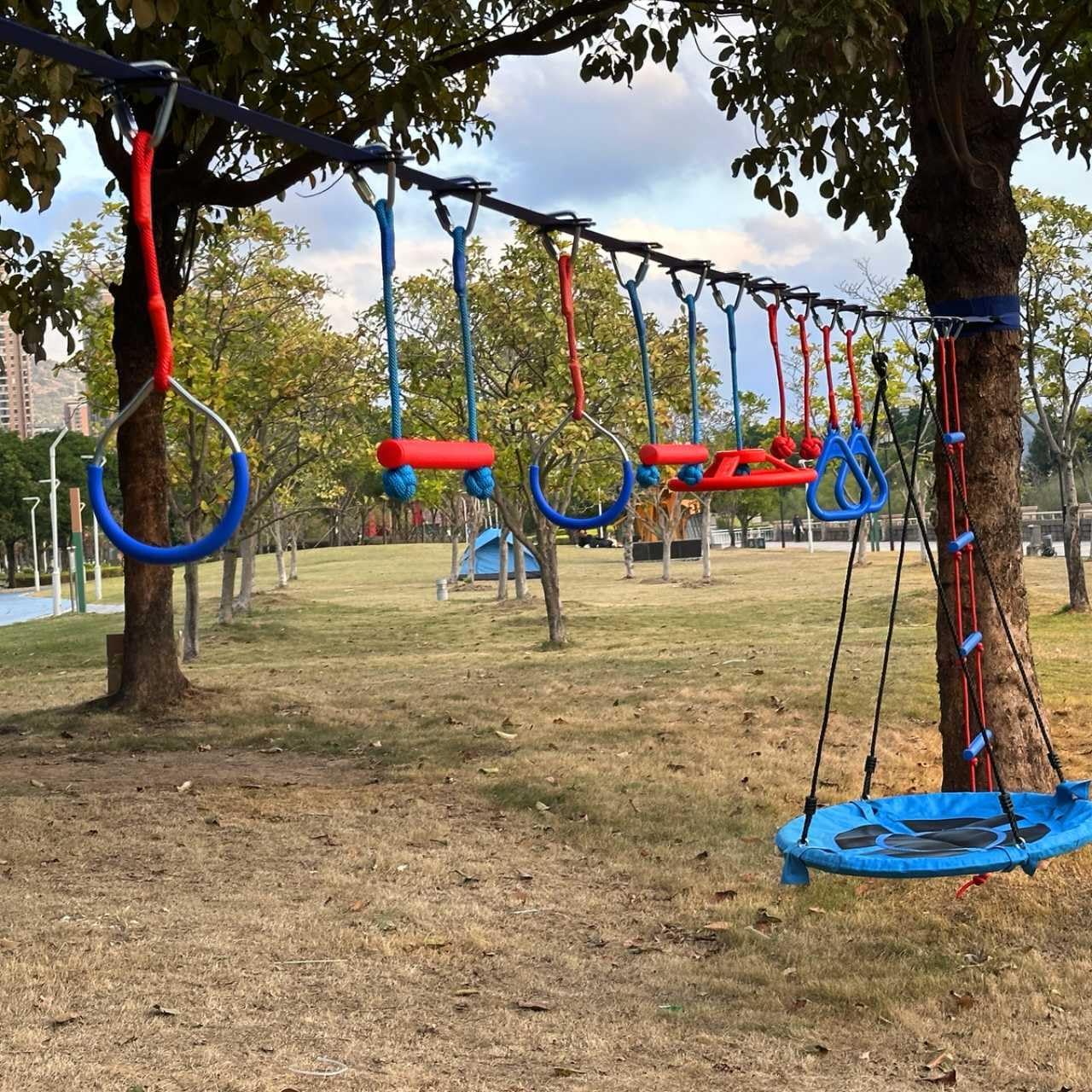 65 FT Ninja Warrior Obstacle Course Swing Set for Kids with 12 Obstacles,Outdoor Playset with Monkey Bars for Backyard